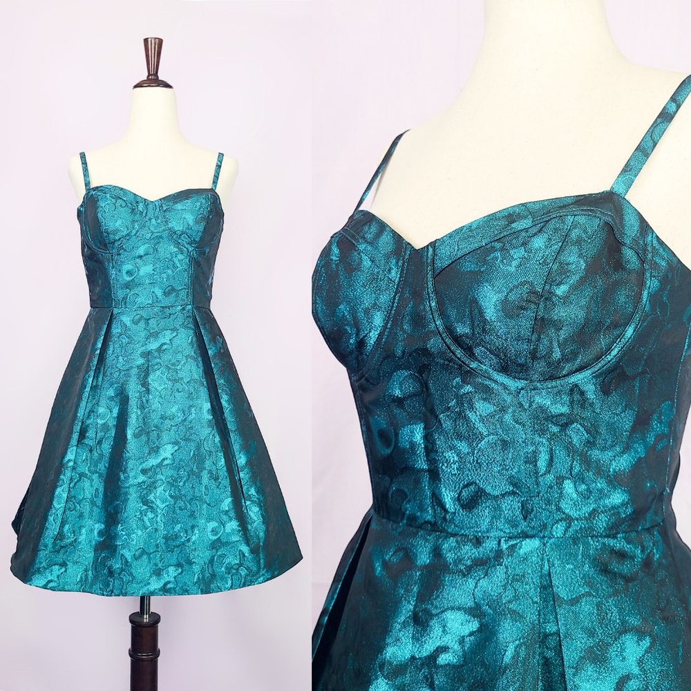 Bloomingdale's AQUA Printed Jacquard Fit and Flare cocktail dress